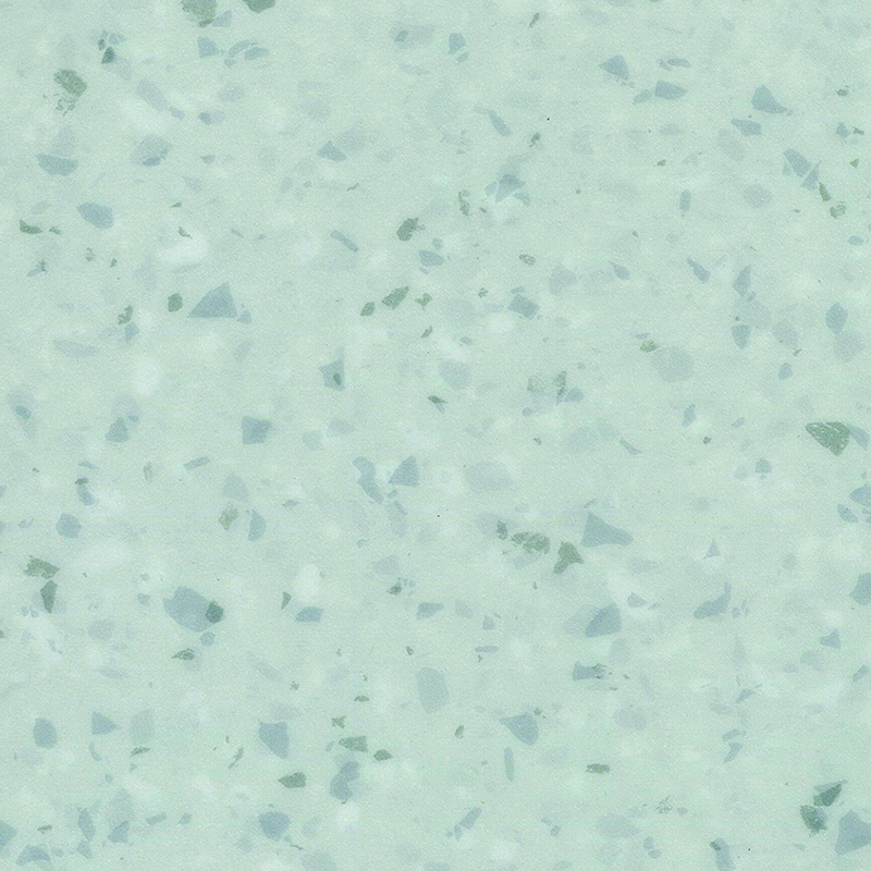 Flekkbestandig og lydabsorberende heterogent gulv