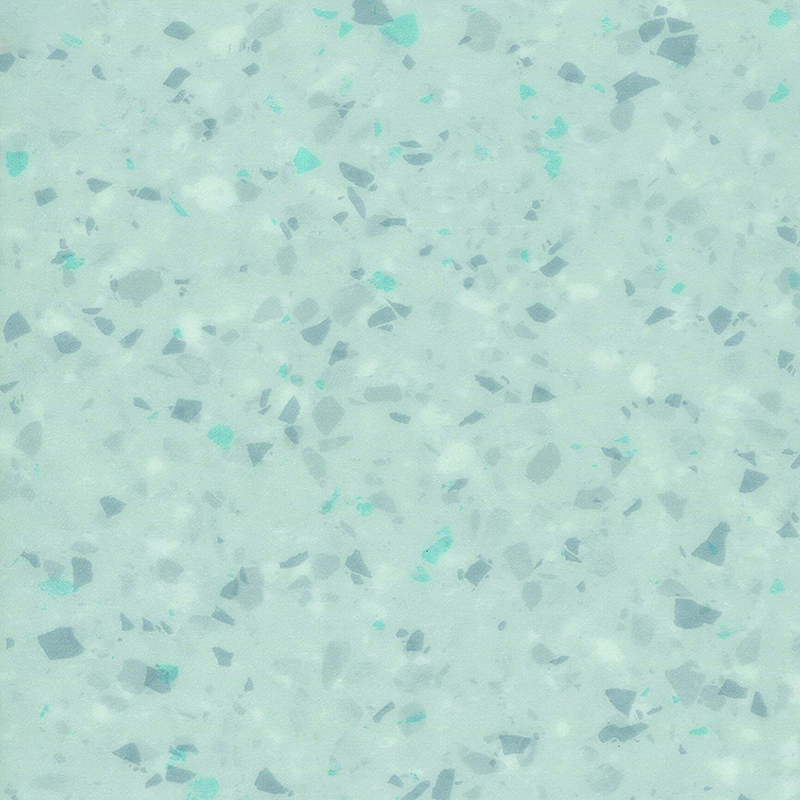 Flekkbestandig og lydabsorberende heterogent gulv