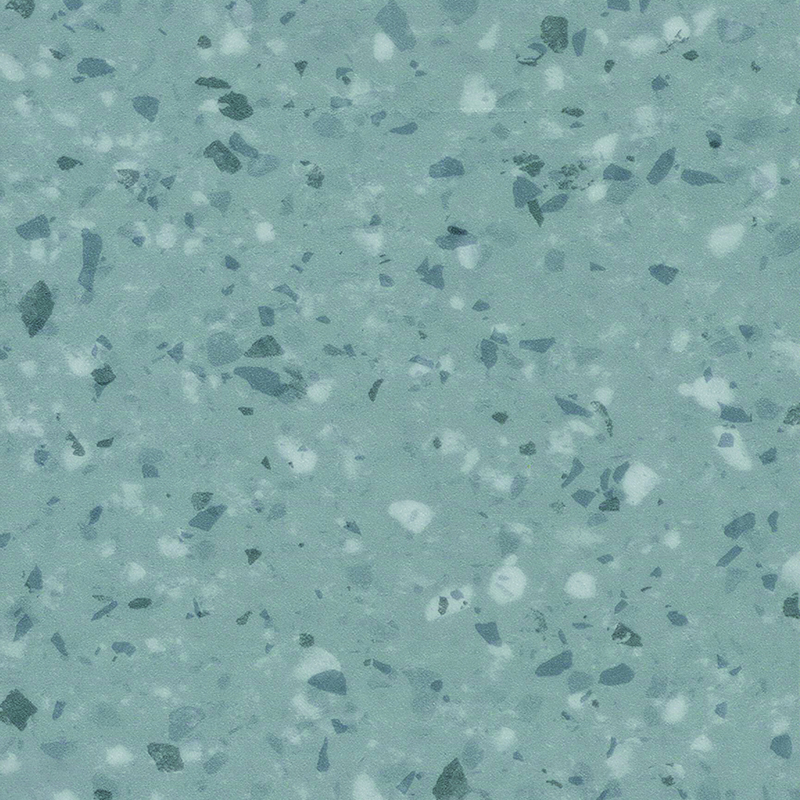 Flekkbestandig og lydabsorberende heterogent gulv